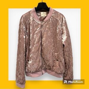 Jade & Ivory Pink Mauve Metallic Quilted Bomber Jacket Large